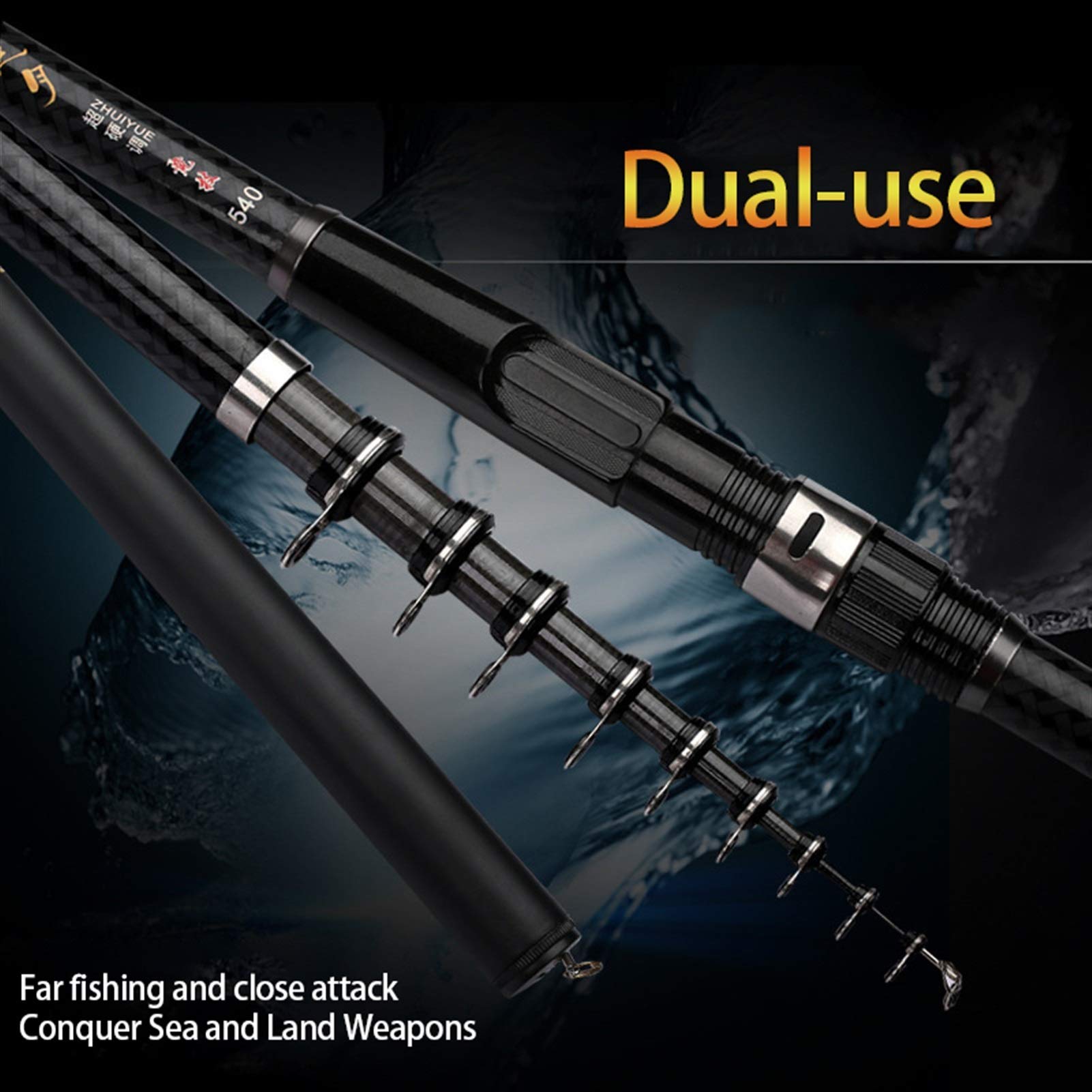 LATEAU Cañas de Pescar Varilla telescópica Barra de Pescar Negro 7.2 m Dual Uso de Mar y Doble Rodillo de Pesca Engranaje de Pesca Rodilla de fundición