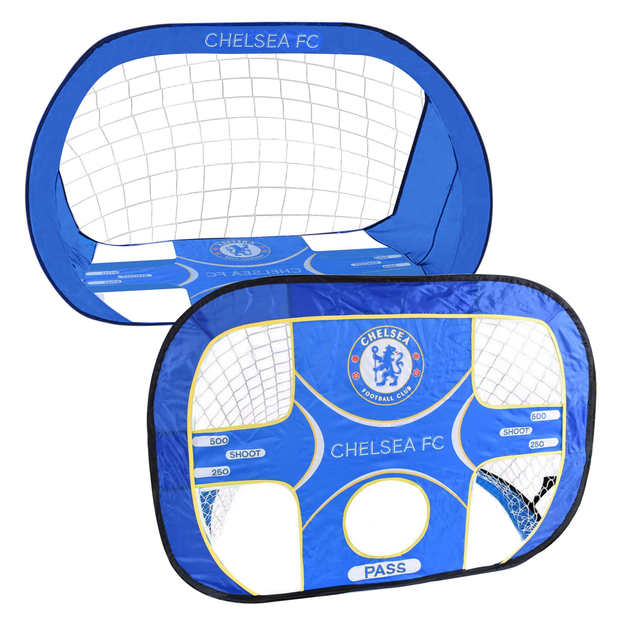 Hy-Pro Officially Licensed Chelsea F.C. 4ft x 3ft 2-in-1 Target Pop Up Flexi Football Goal – Portable Net with Carry Bag, Football Training Equipment, Foldable Goal for Garden & Indoor Use