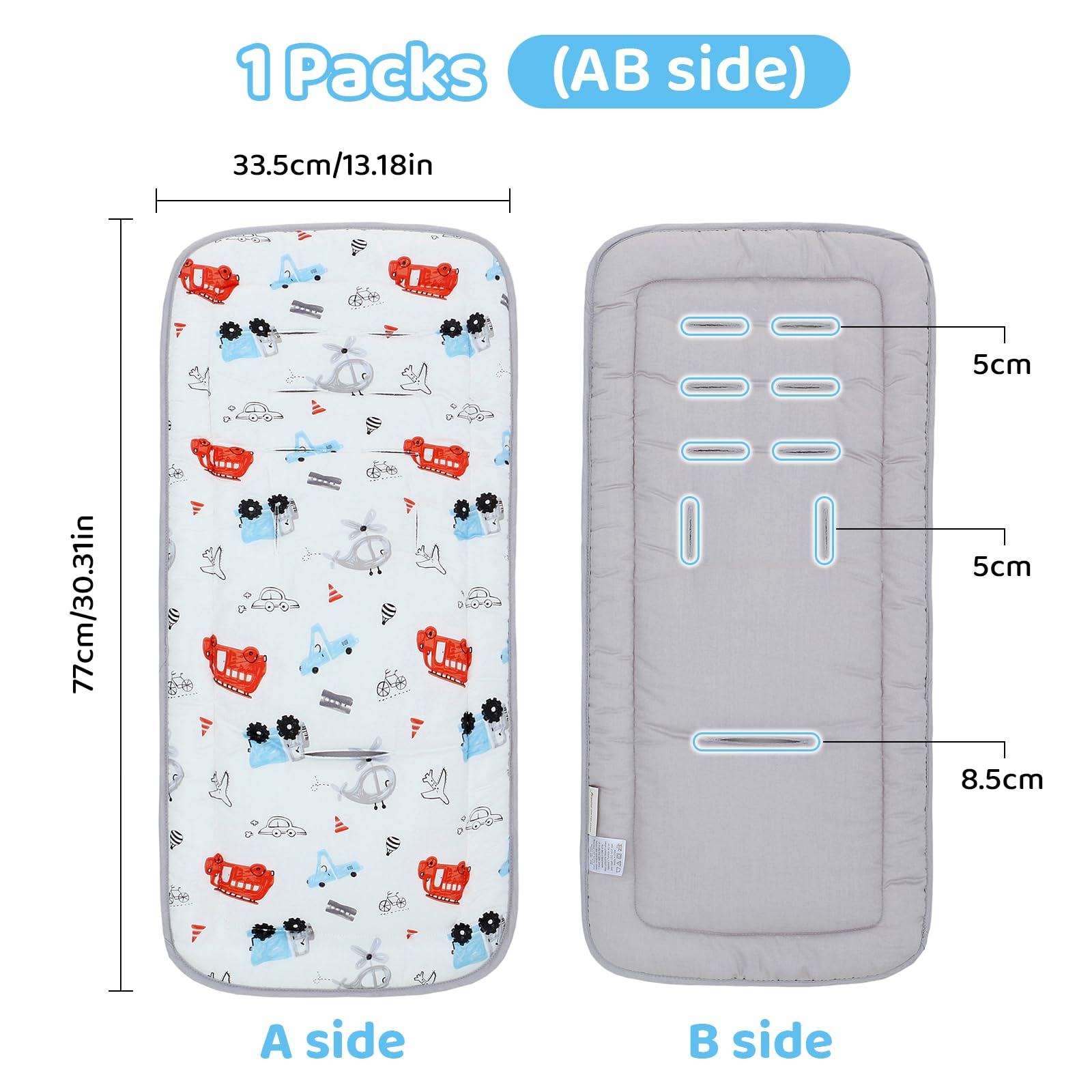 LAT Universal Pram Liner, Baby Pushchair Seat Liners, Cotton Double-Sided Use Baby Stroller Cushion Pad - Image 2