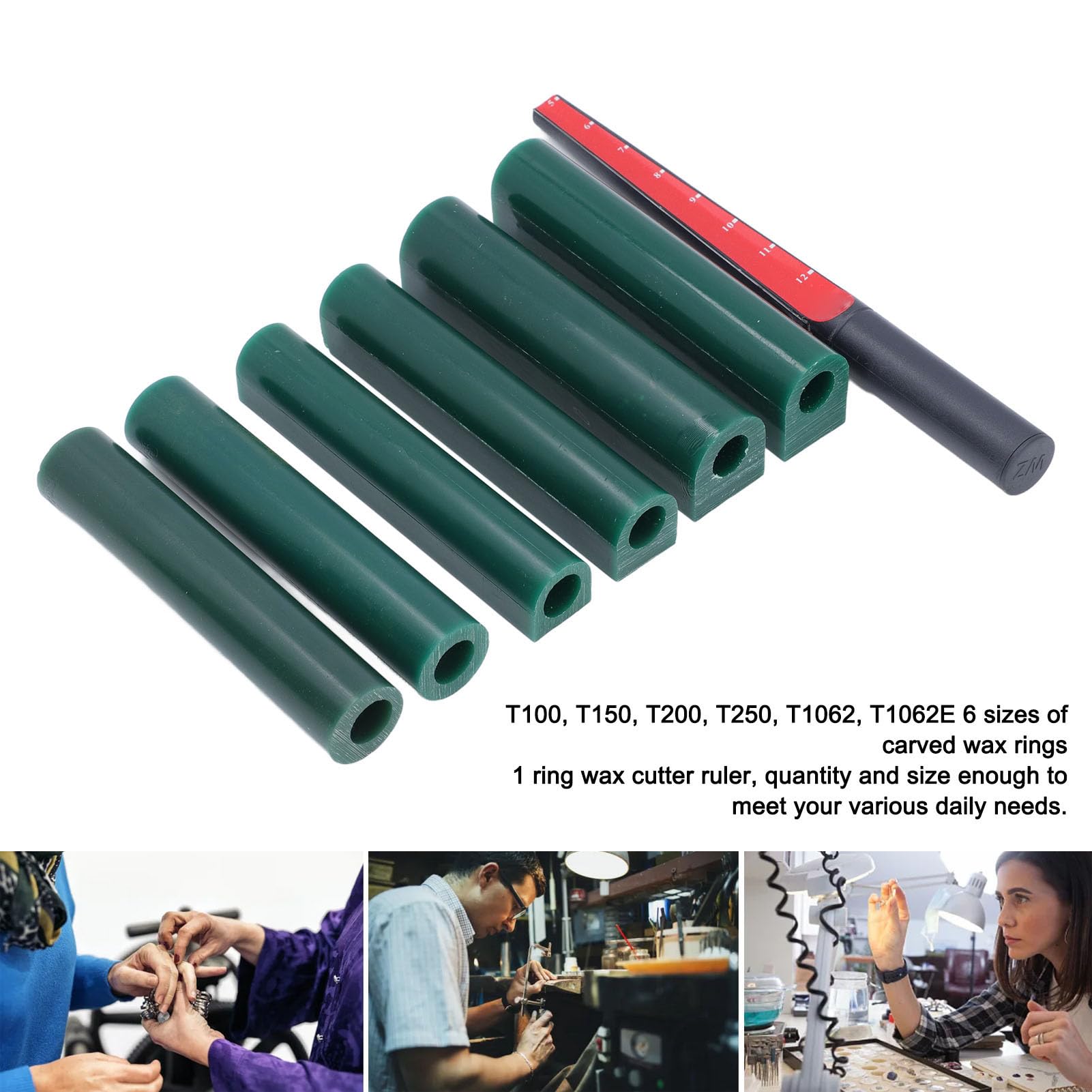Tubi di Cera per Intaglio di 6 Dimensioni con 1 Righello Taglierino, Taglierino per Fusione di Anelli di Gioielli, Kit di Strumenti per Cera da Modellare con T150, T1062, T200