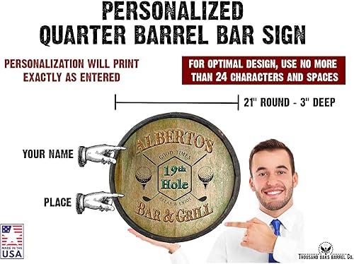Vista 196 de THOUSAND OAKS BARREL CO. Personaliza el letrero de un cuarto de barril con cócteles de gato negro, barril de vino hecho de madera de roble de alta