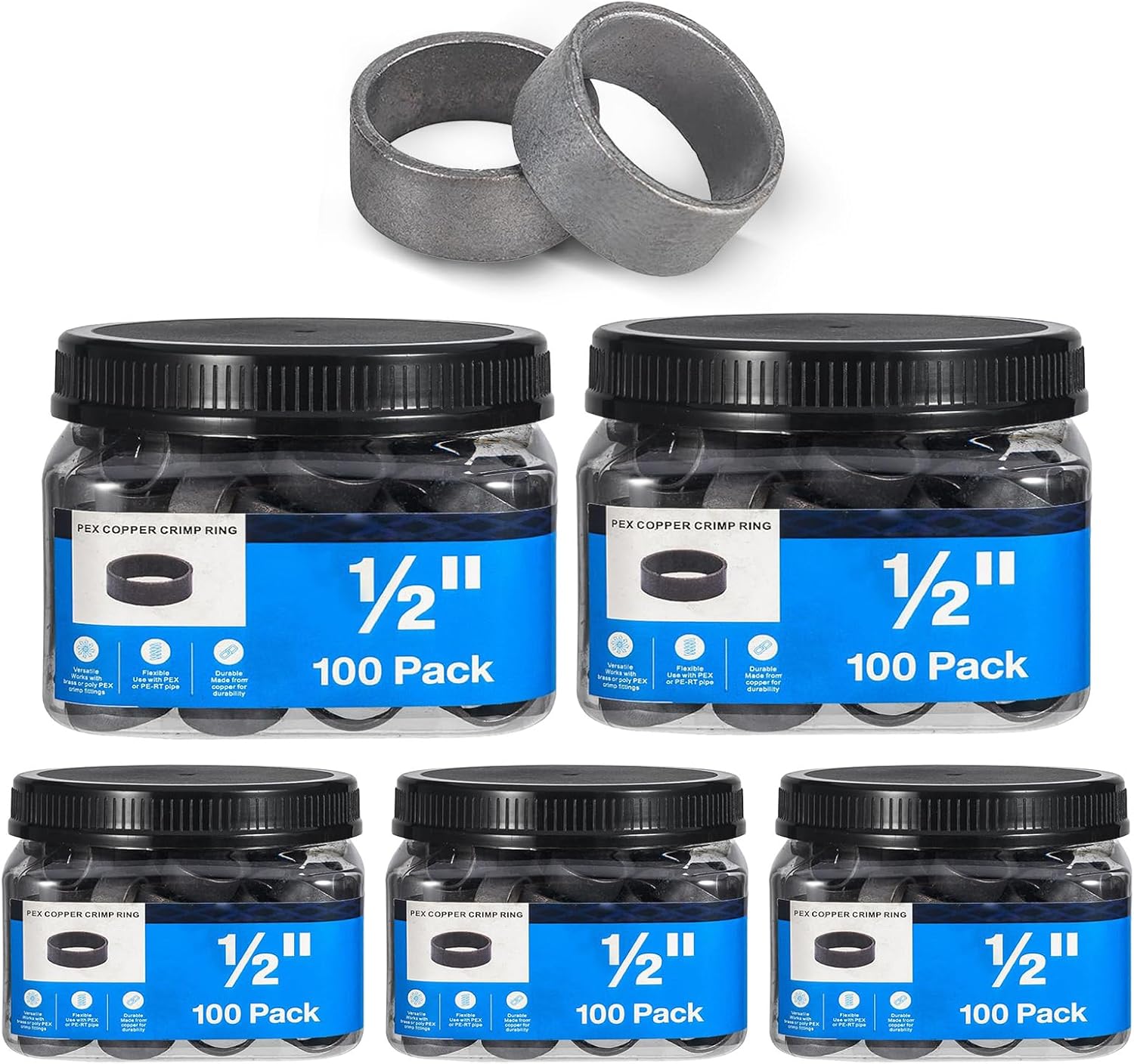 Pack of 500 Foskan 1/2 Inch PEX Copper Crimp Rings,Compatible with All PEX Tubing and Crimp Fittings for Plumbing(1/2 Inch)