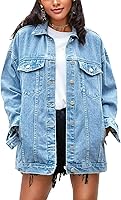 Omoone Women's Oversized Denim Jacket: Vintage Boyfriend Jean Biker Coat with Pockets, Loose Fit Shacket