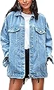 Omoone Women's Oversized Mid Long Denim Jacket Jean Biker Coat