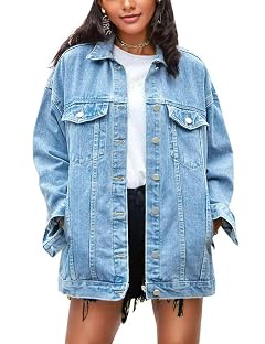 Omoone Womens Oversized Mid Long Denim Jacket Jean Biker Coat