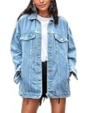 Women's Oversized Mid Long Denim Jacket Jean Biker Coat