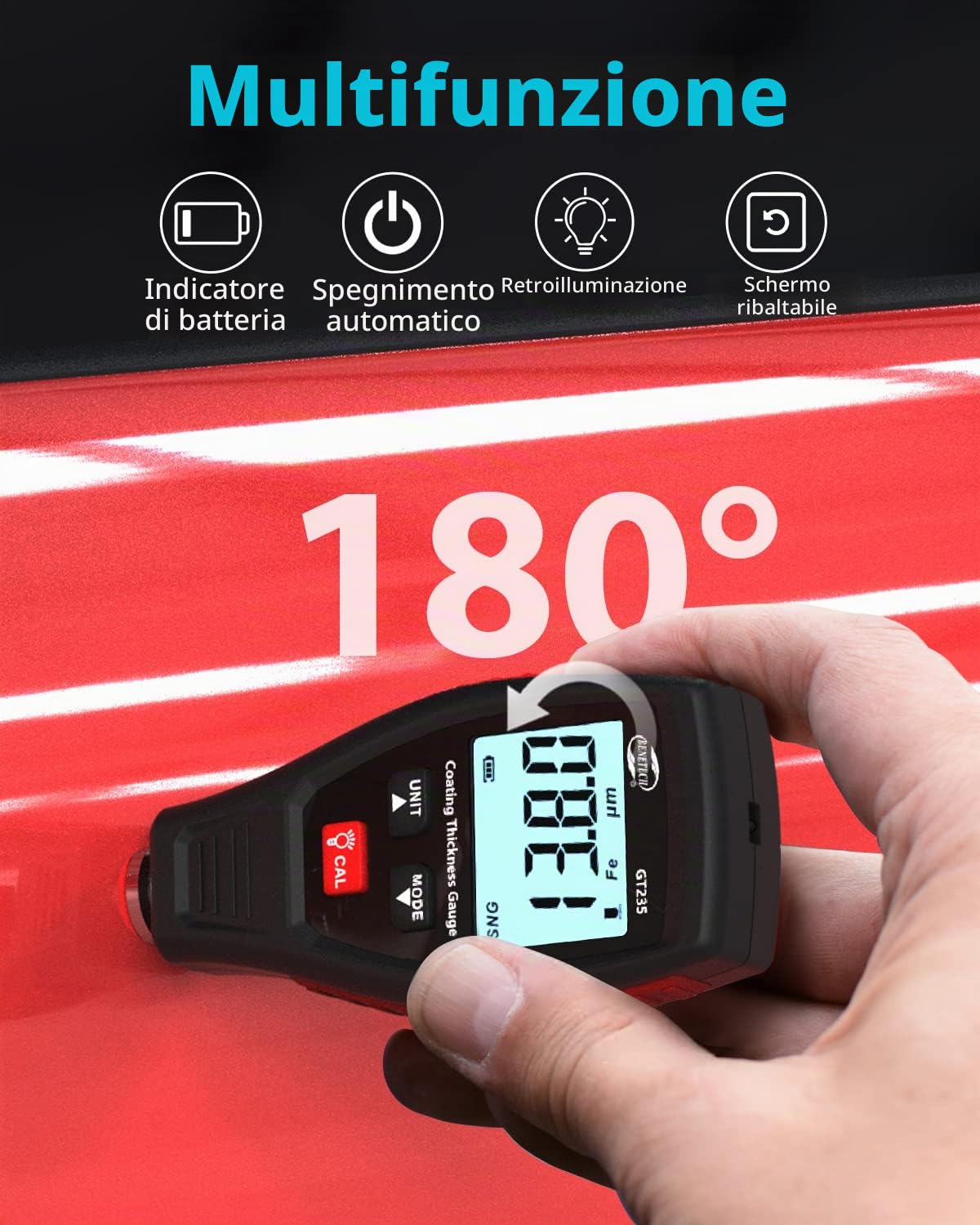Misuratore di spessore della vernice BENETECH Car Coating Spessimetro per acquirenti di auto usate, misuratore di spessore della vernice controllare il rivestimento originale Auto Car Paint Meter