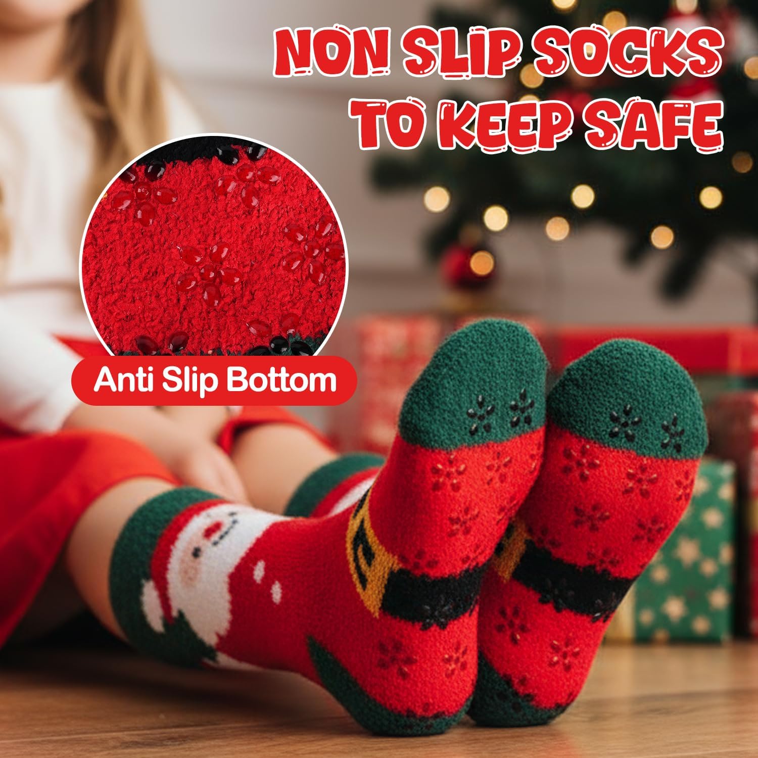 HONGTEYA Girls Kids Fuzzy Socks with Grips Toddler Non Slip Slipper Socks Crew Fluffy Warm Winter Sock 6 Pairs for 4-12 Years - Image 4
