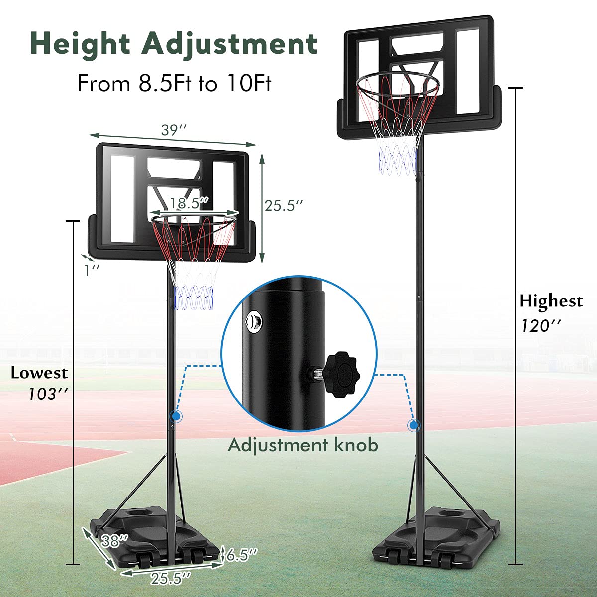 DORTALA Height Adjustable Portable Basketball Hoop System Shatterproof Backboard Wheels