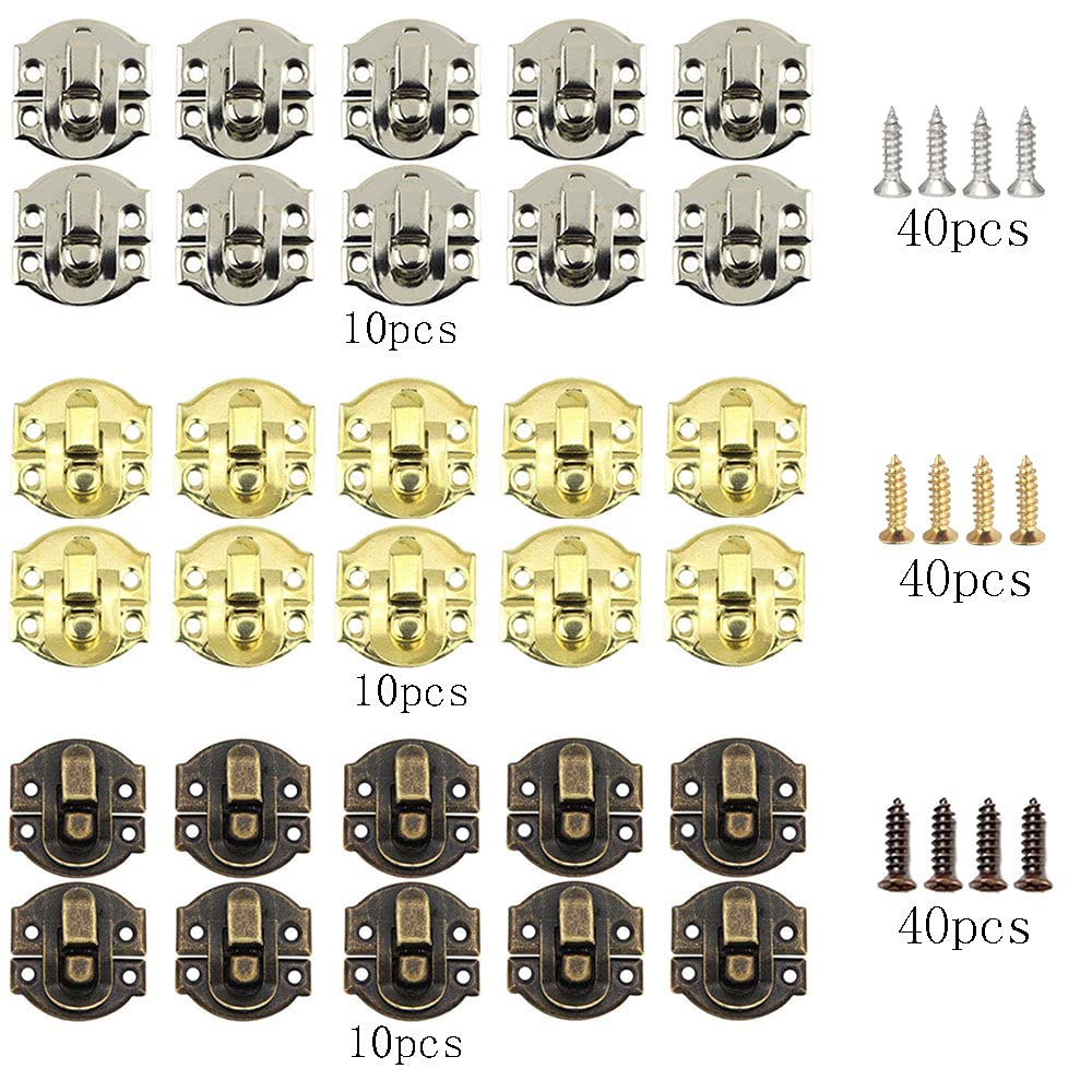 30 Pezzi Box Latch Hasp Vintage Hasp Chiusura Serratura Chiusura Scatola Fermaglio Chiavistelli in Ferro Metallo Retrò Chiusura Cassetti Hasp con 120 Viti per Armadietto Portagioie in Legno