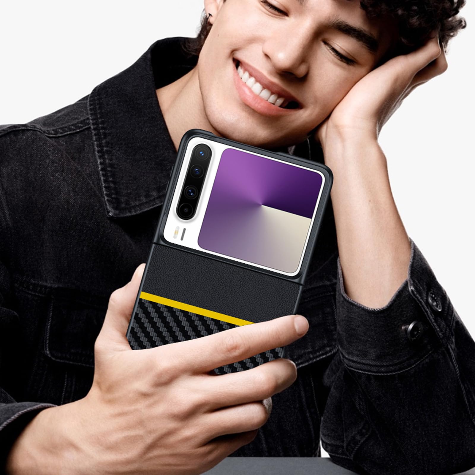 Carcasa para Huawei Pura X, Ultra Delgado Fibra Carbono Texture Caso De Cuero Minimalist Prueba De Golpes Protección Funda De Móvil,Rojo,Pura X
