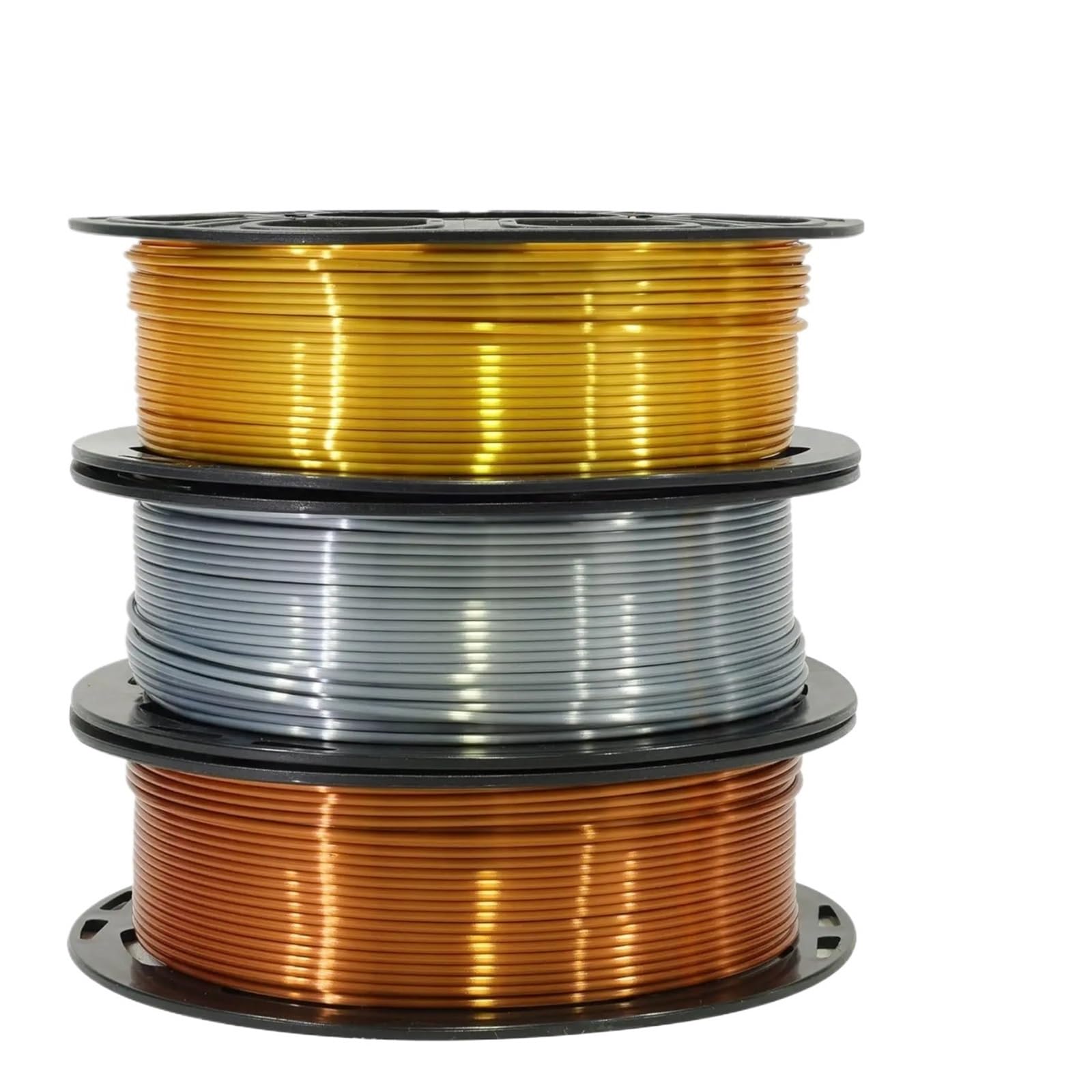 Paquete de filamento PLA de seda brillante, dorado, plateado y cobre, 1,75 mm, for impresora 3D (0,25 kg por bobina)