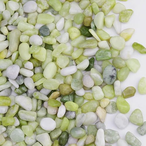 Pulovin 2.5 lbs Jade Pebbles for Indoor Plants, Decorative Pebbles for Bamboo, Vase, 3/8" Plant Gravel for Pots Indoor, Highly Polished Small River Rocks