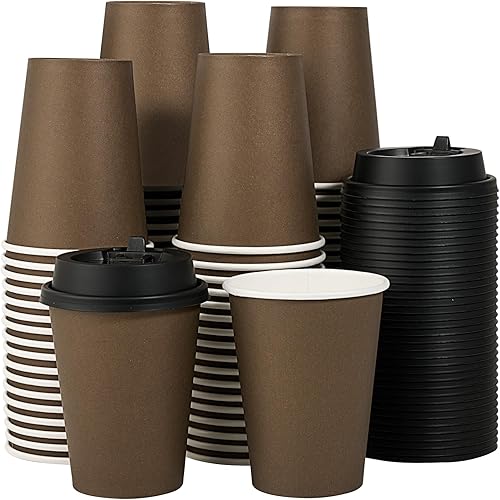 Miniatura 8 de LITOPAK Paquete de 100 tazas de café de papel de 16 onzas, tazas de café desechables marrones con tapas, tazas para beber café fríocaliente, agua,