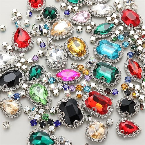 Miniatura 9 de Diamantes de imitación para coser, Choupee 130 piezas de piedras rojas para coser con base metálica y engaste de garra, formas mixtas, gemas