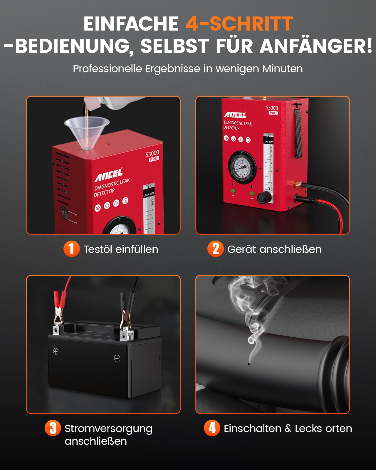 ANCEL S3000PRO KFZ Nebelmaschine mit eingebauter Luftpumpe und Manometer, Auto Rauchmaschine Lecksuchgerät mit Zwei Modi, Professionelle Smoke Leak Detector für Full Autos System Lecks Test