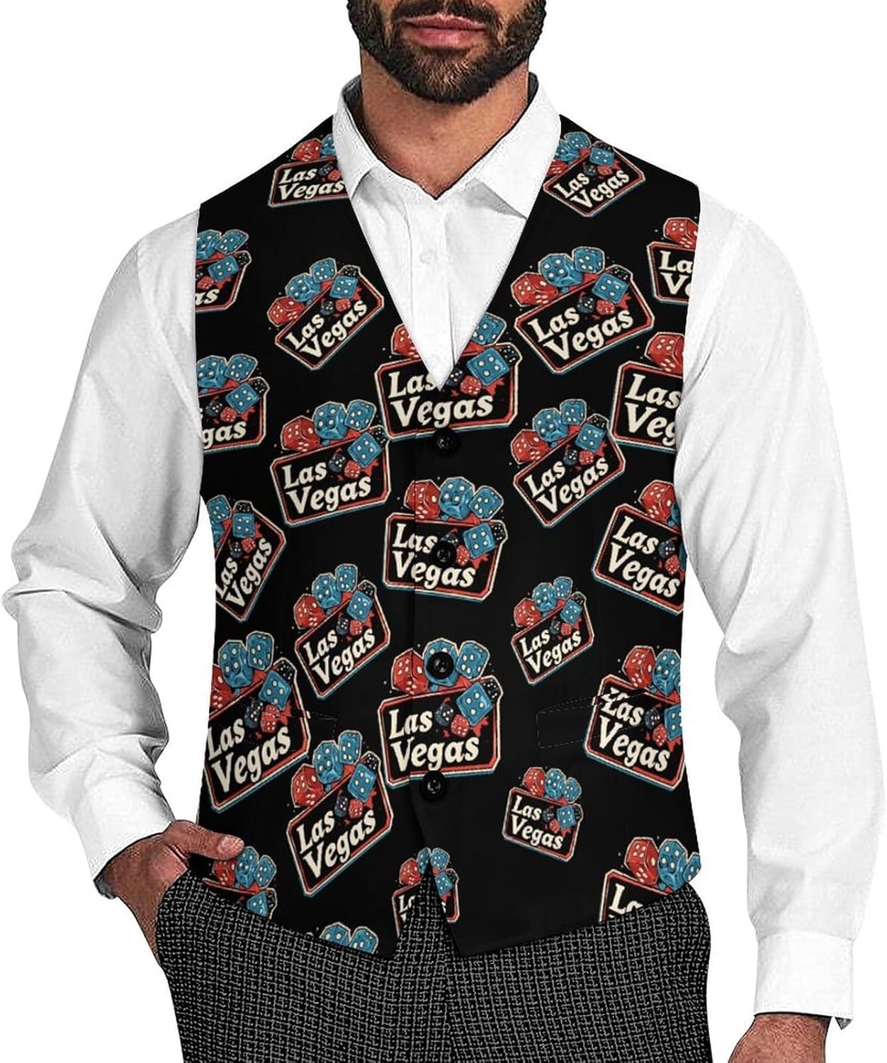 Las Vegas Colorful Dice Men's Casual Business Vests Slim Fit Suit Vest Lightweight Waistcoat with Pockets