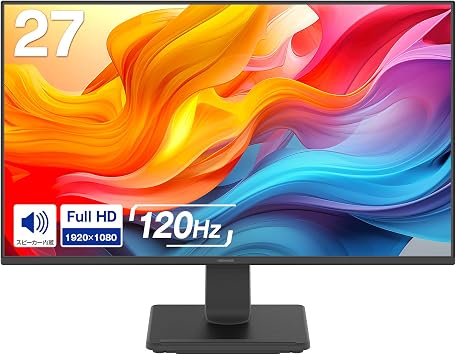 Greenhouse GH-LCW27D-BK 27-Inch Monitor, FHD, 120 Hz, IPS Type HFS, Response Speed 8 ms, Built-in Speaker, Flicker Free, VESA Support, HDMI/DP Tilt Function, PS5/Switch Compatible