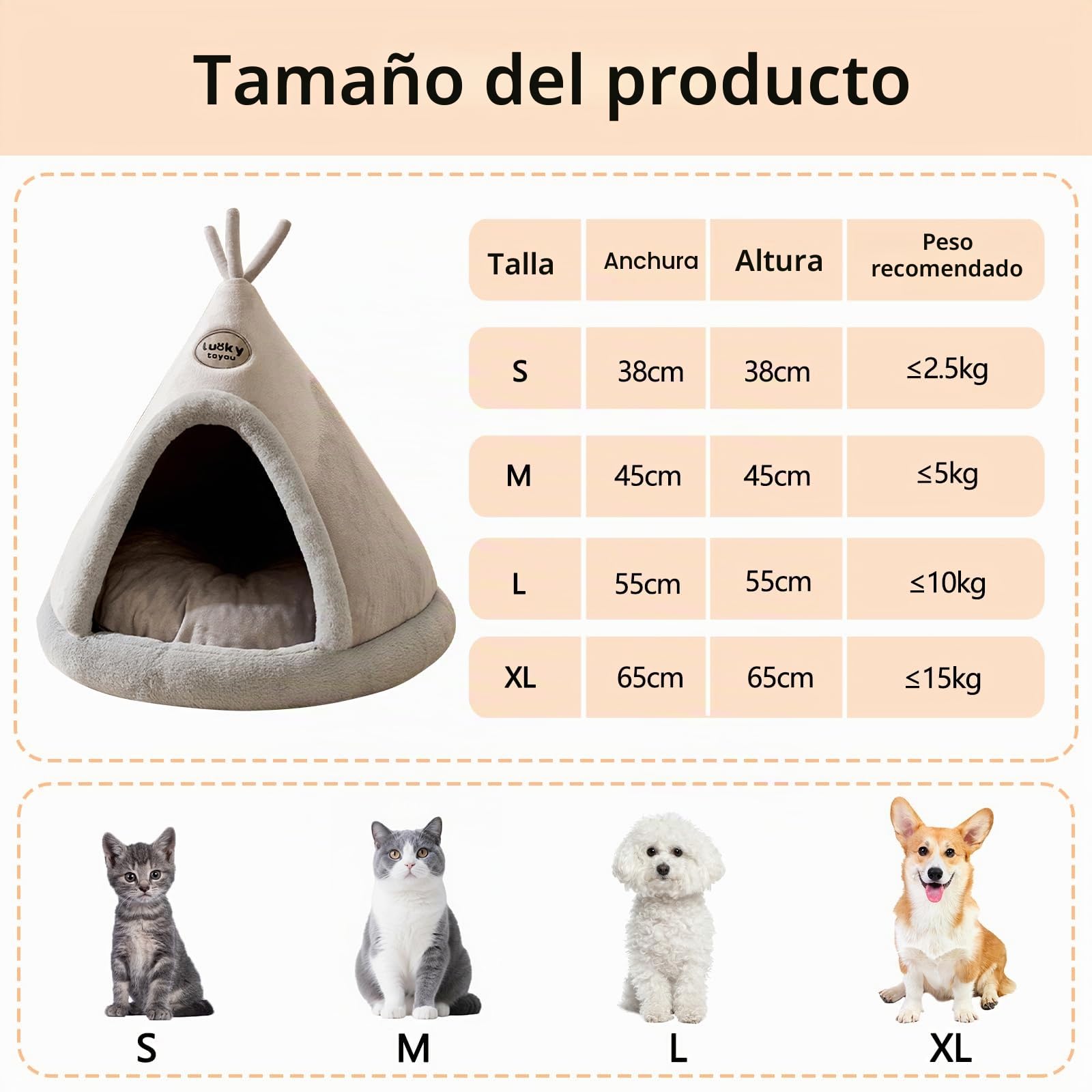 Galatée Cama Cueva para Gatos, Cómodo Tipi para Gatos Triangular, Casa Cueva y Cama para Gatos De Vacaciones para Mascotas, Tienda De Campaña Acogedora y Cálida para Perros y Gatos(XL, Gris)