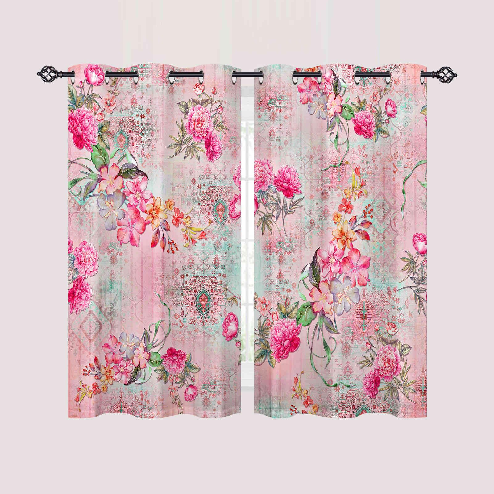 ANHOPE Flower Curtains Eyelet Blackout Room Darkening Curtains Watercolor Plant Floral Print Pattern Light Blocking Window Drapes for Bedroom Living Room 28 x 54 Inch Drop 2 Panels — image 1