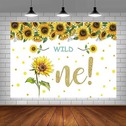 Miniatura 4 de Fondo de 7 x 5 pies, diseño de girasol dorado con diseño de girasol, decoración de fiesta de 1er cumpleaños, decoración de fiesta de un año,