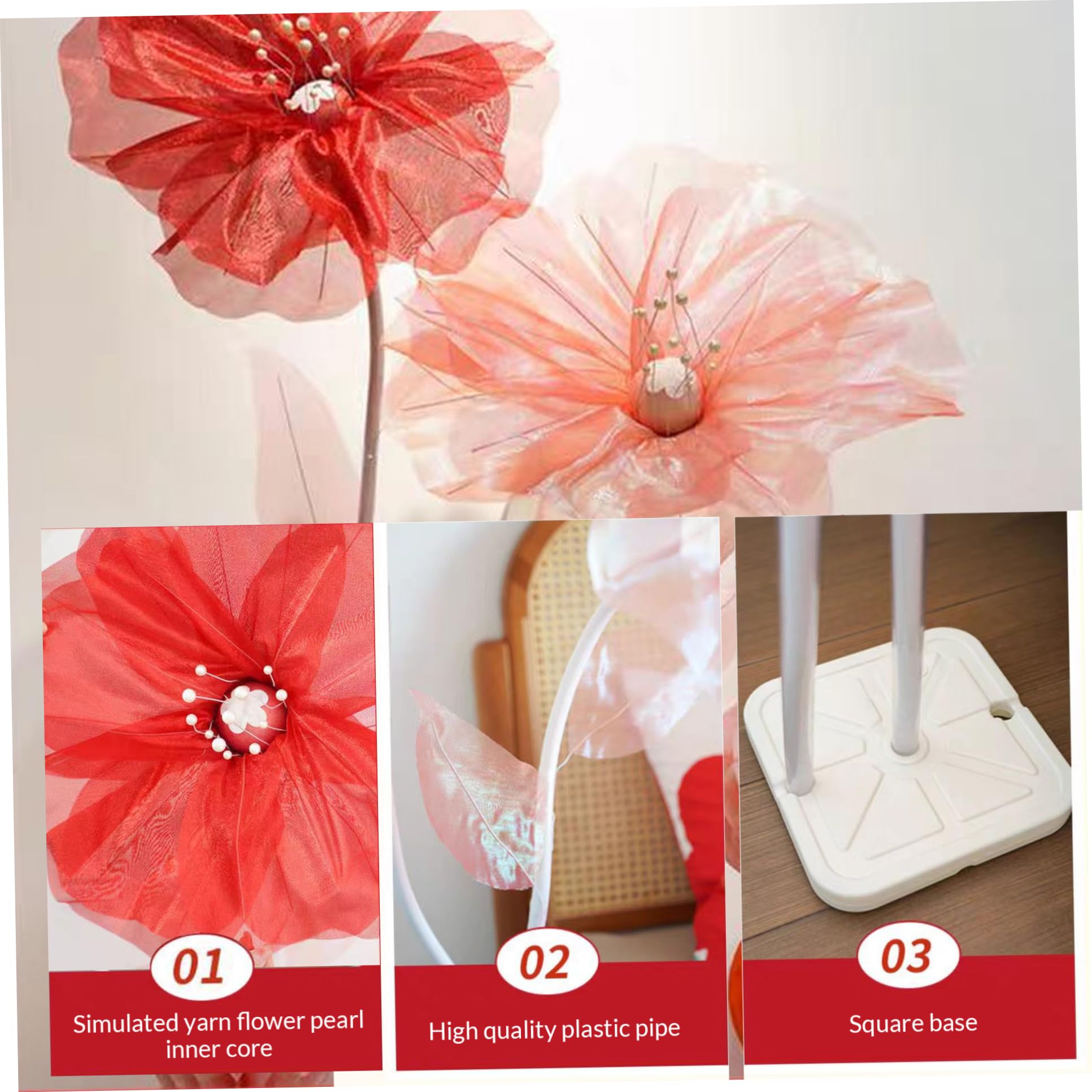 Gcroet Flores Gigantes para decoración 1 Juego de Flores Grandes de Gasa Artificial con Base de pie, Decoraciones Florales Ajustables y Flexibles para Bodas, propuestas, compromisos..