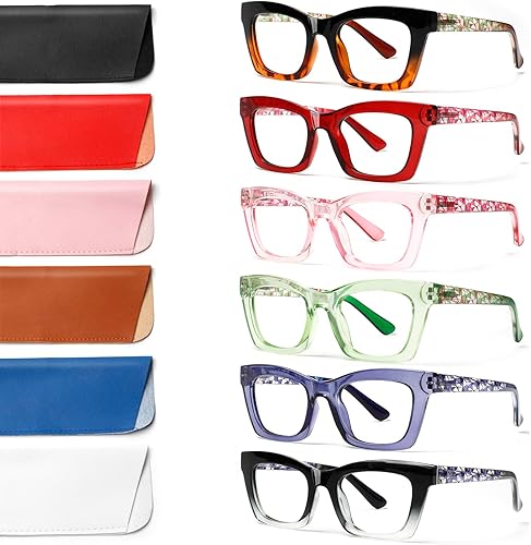 ZOECENT 6 Pack Reading Glasses for Women Blue Light Blocking Computer Square Rea
