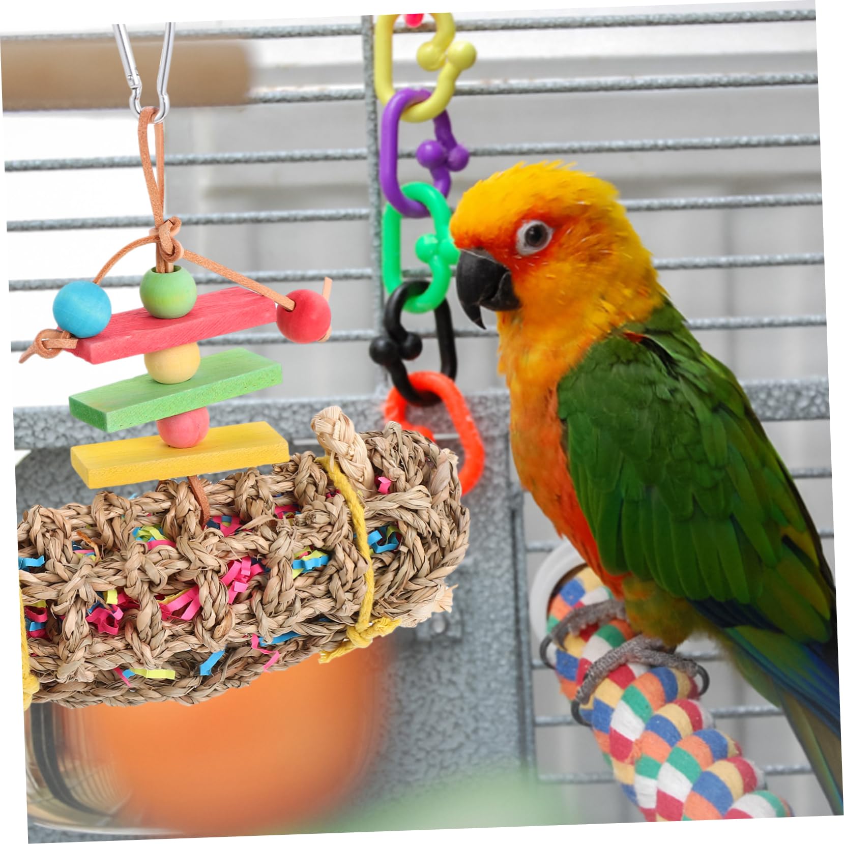 VANZACK 2pièces Parrot Toy Bois pour Oiseaux Jouet à Mâcher Suspendu pour Perroquets Et Oiseaux Accessoire De Jeu Sécurisé Et Amusant