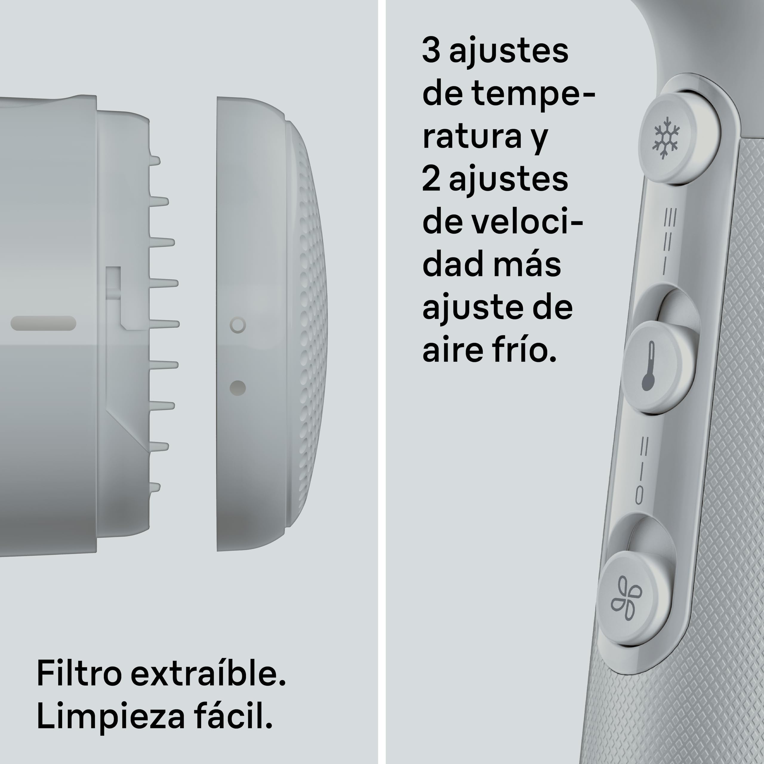 Secador de pelo Braun HD2.35 – Secador potente con difusor, peine alisador y boquilla de secado, tecnología IONTEC, motor de 2200 W, 3 temperaturas y 2 velocidades, acabado gris satinado – BRHD235E