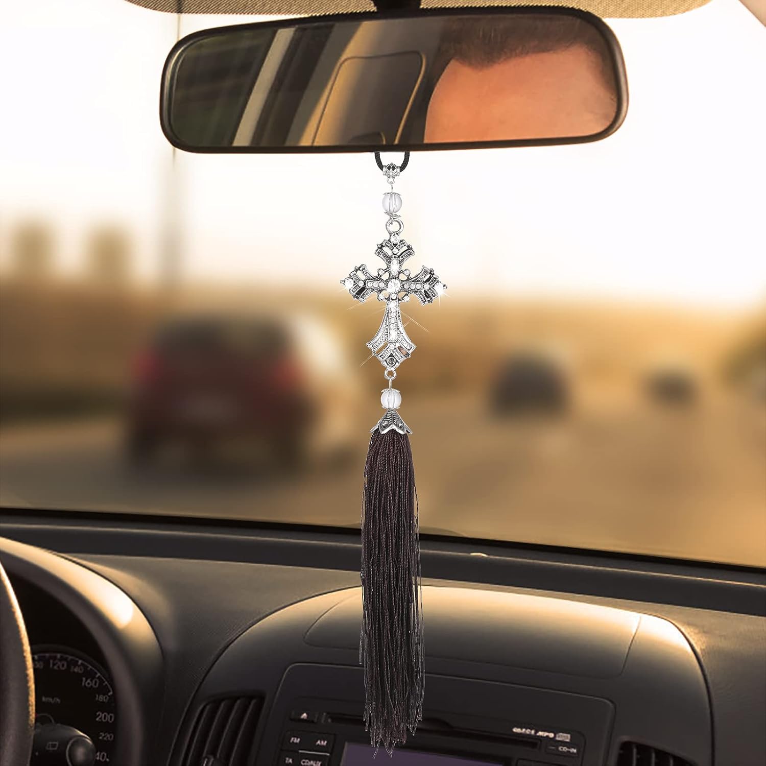 cobee Car Rear View Mirror Cross Pendant, DoubleSided
