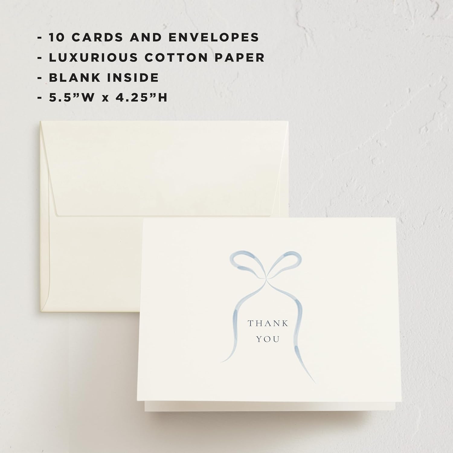 Minted Thank You Cards Pack, 10 Thank You Cards with 10 Envelopes, Blank Card, Blue Bow Design, Baby Shower, New Mom, Wedding, Baptism or Christening Luxurious Paper, Designed by Independent Artists - Image 3