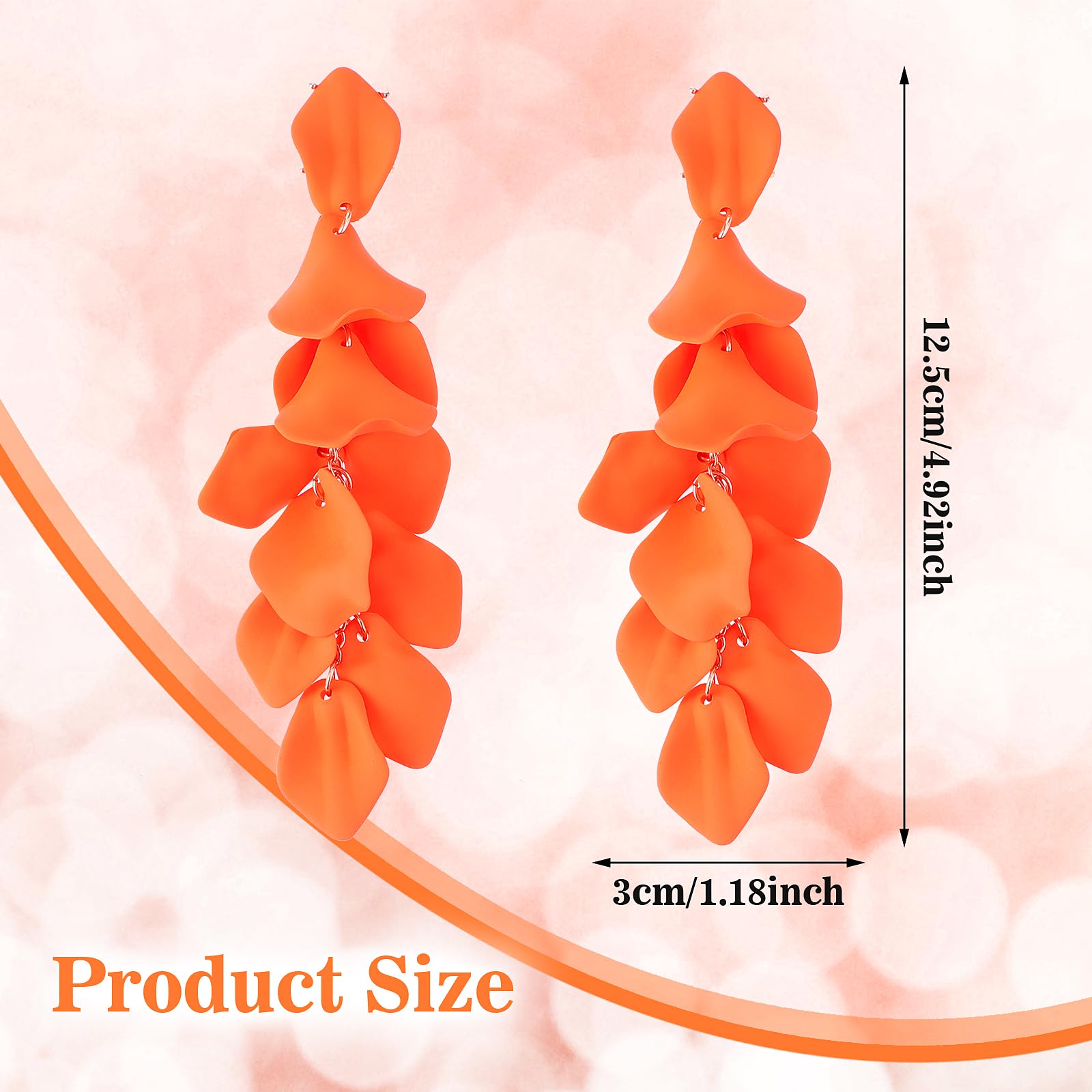 Orecchini Pendenti con Petali in Acrilico Orecchini di Rose a Goccia Lunga di Fiori Esagerati Ciondolo Personalizzato Arancione Orecchini con Nappe Floreali Donna e Ragazze Accessori Anni 80