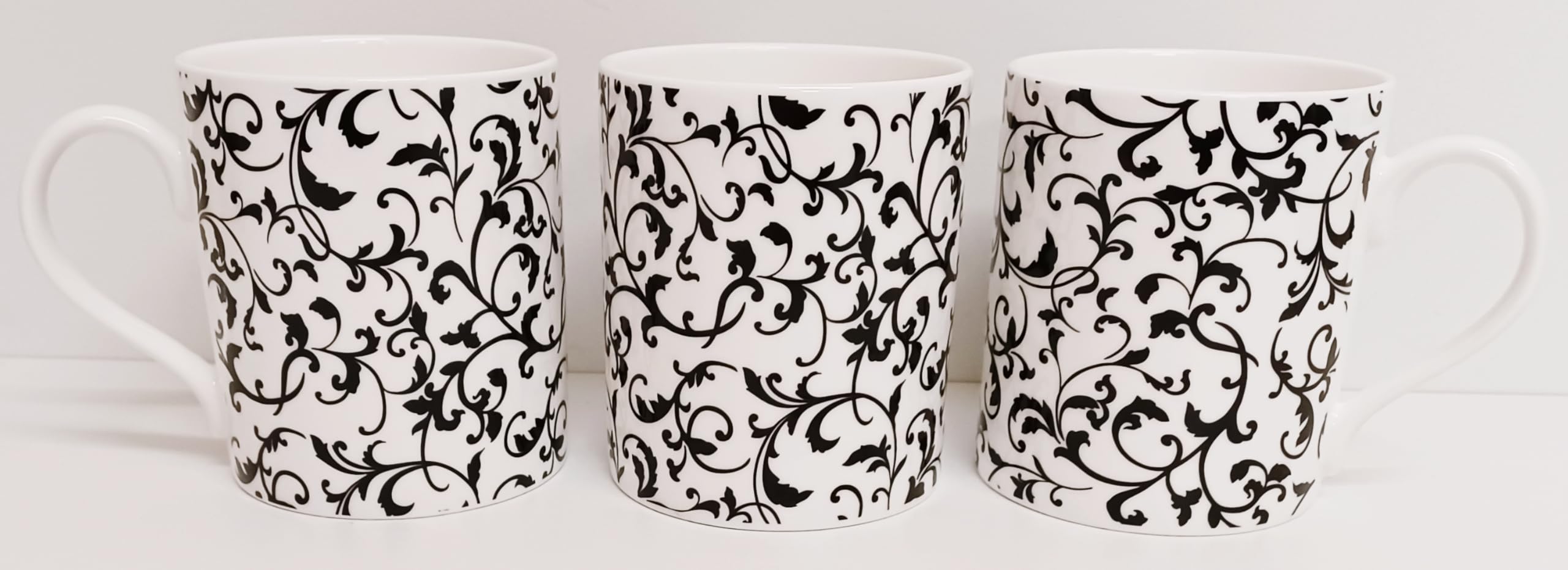 Weneckie białe kubki zestaw 6 porcelany kostnej duże balmoralne 414 ml 400 ml kubki wirowe i liście ręcznie dekorowane w Wielkiej Brytanii