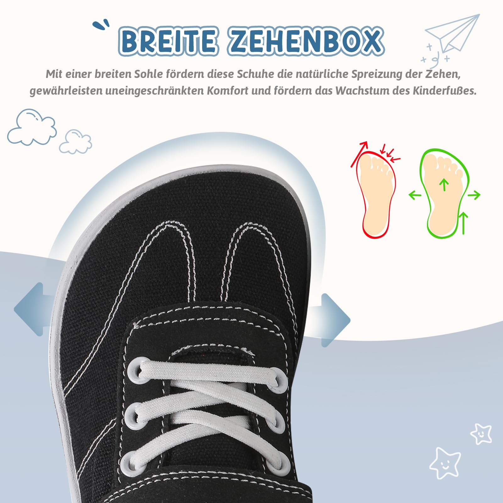 Kinder Barfußschuhe Breite Atmungsaktiv rutschfest für Jungen Mädchen Leicht Traillaufschuhe Freizeit mit Klettverschluss Minimalistische Sommer Sneaker Komfortable,Schwarz,Gr.25