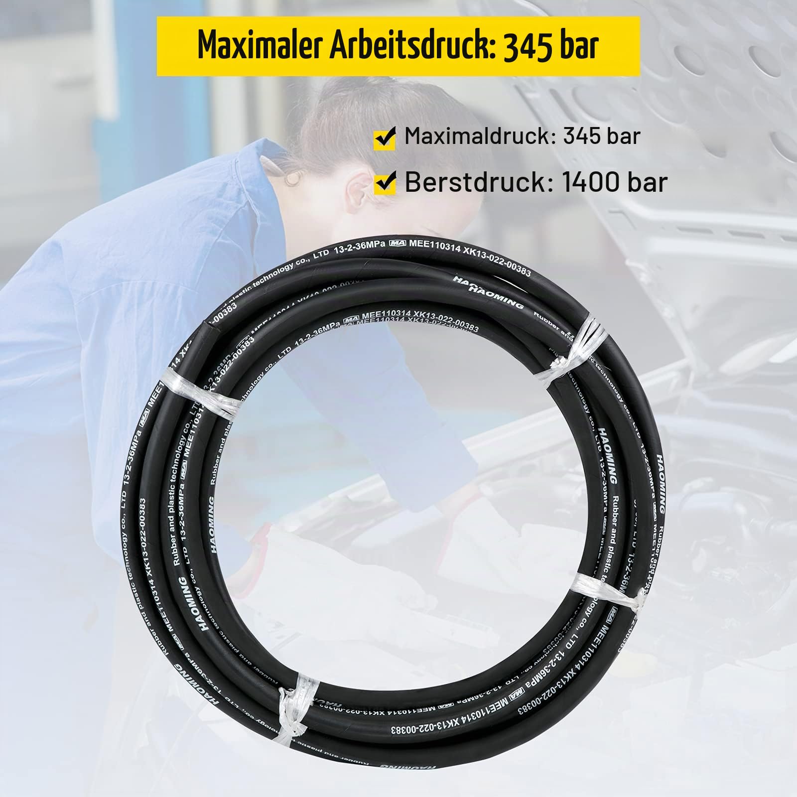 VEVOR Hydraulikschlauch, 15 m Gummi-Hydraulikölschläuche mit 2 hochfesten Stahldrahtgeflechten, Innendurchmesser 1/2 Zoll, 5000 PSI, Großpackungen -40 °F bis 250 °F, flexibler Schlauch