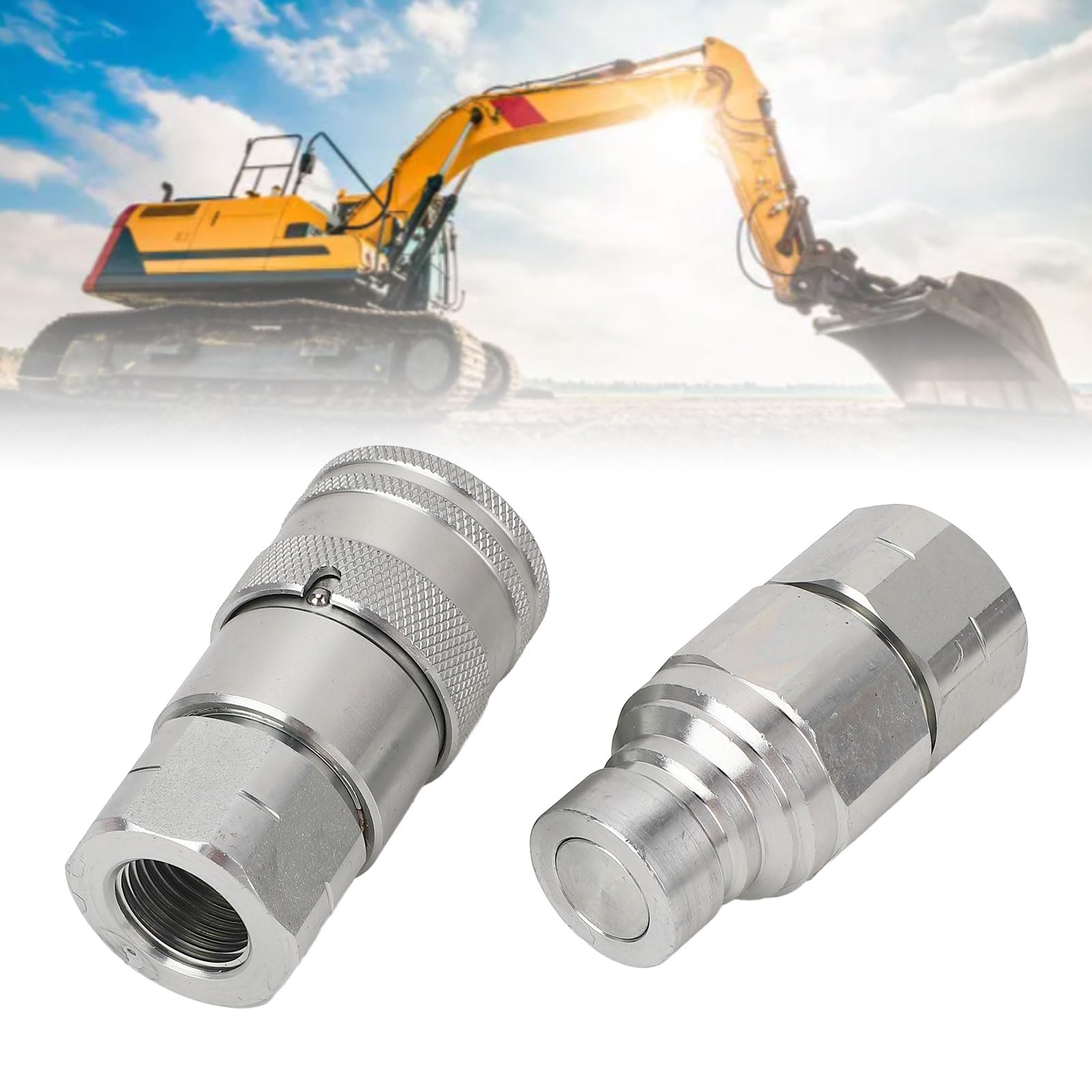 Acoplamientos hidráulicos de conexión rápida, 2 piezas, accesorios de conexión rápida de cara plana de acero al carbono de alta resistencia con tapas antipolvo, rosca 1/2 N
