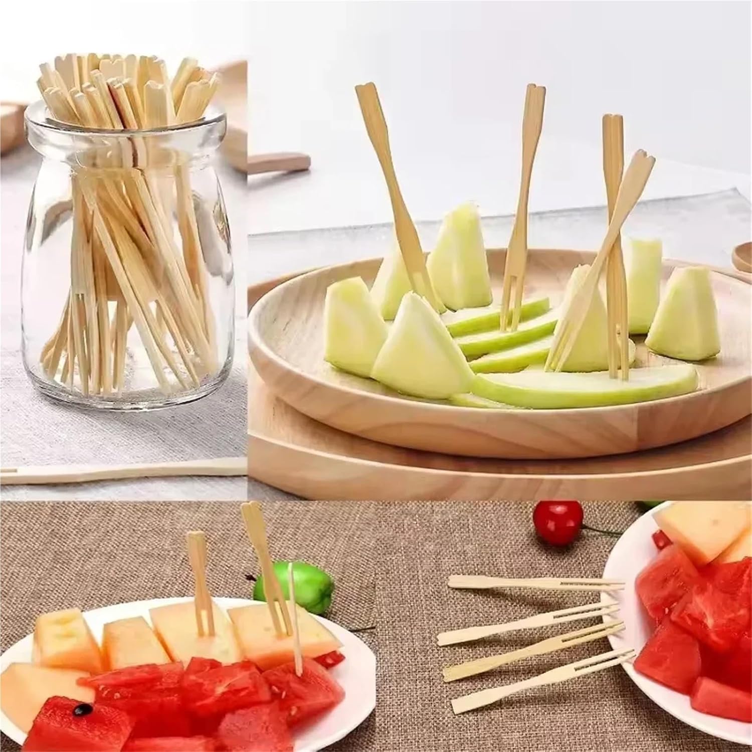 Mini Bamboo Forks 800pcs -Bamboo Disposable Wooden Fruit Fork Dessert Cocktail Set Party Home Household Decor Tableware Supplies for Party Accessories