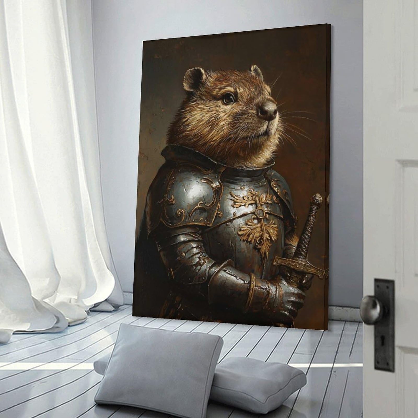 Junmoney Medieval Groundhog Armor Hanging Wall Art, 20x30inch(50x75cm), for Entryway, Lounge Links Or Small Walls, Home Artwork for First Impressions
