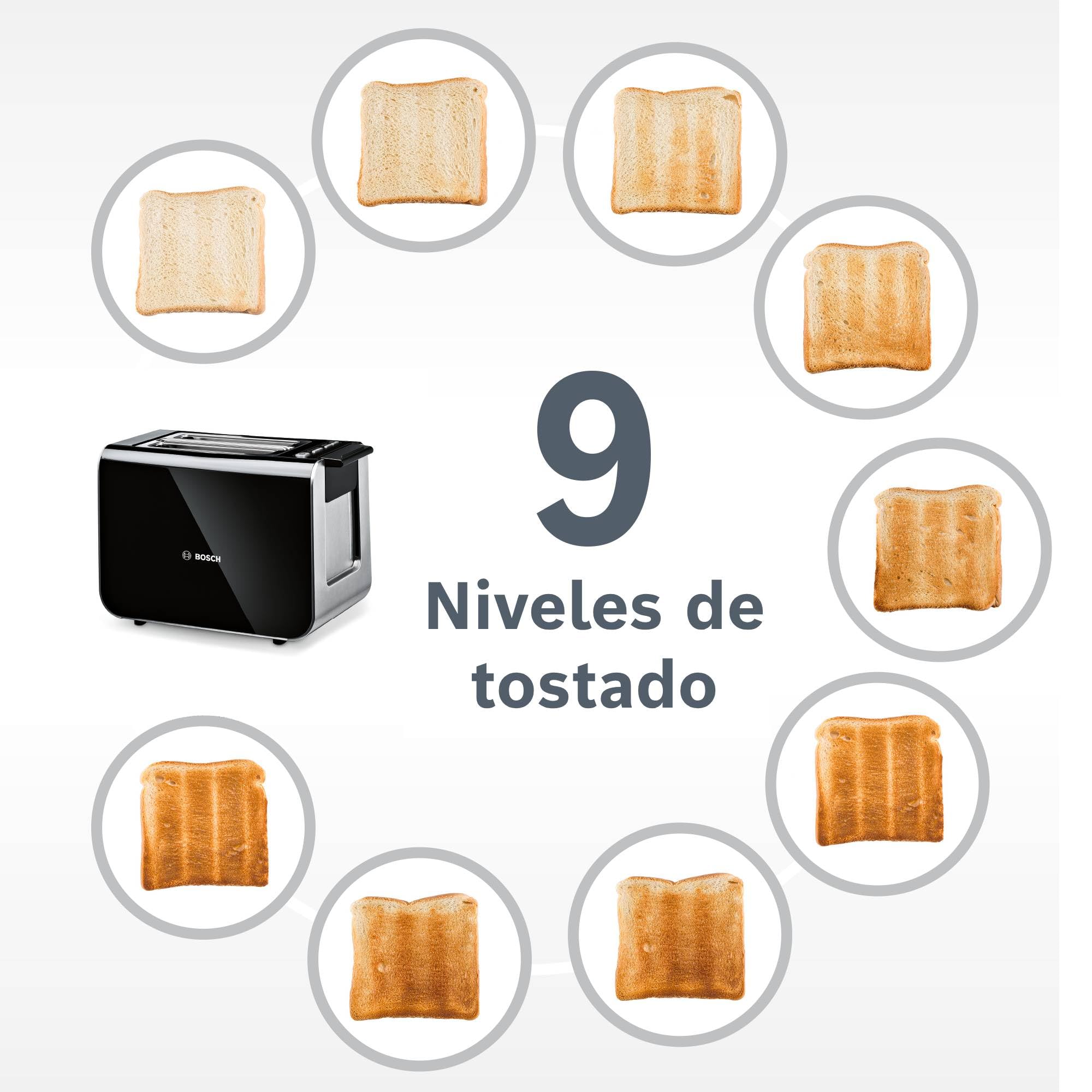 Bosch - Tostador Styline, 2 ranuras, Función descongelación, Negro, TAT8613N