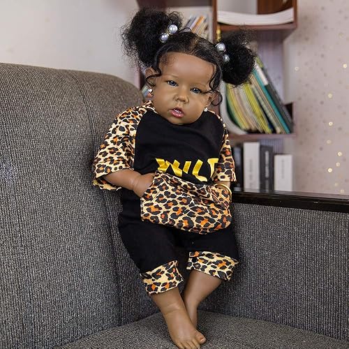 Miniatura 5 de Rebornova muñeca Reborn de niña negra, bebé recién nacida de 20pulgadas, con cuerpo suave y realista, extremidades de silicona, juego de regalo para