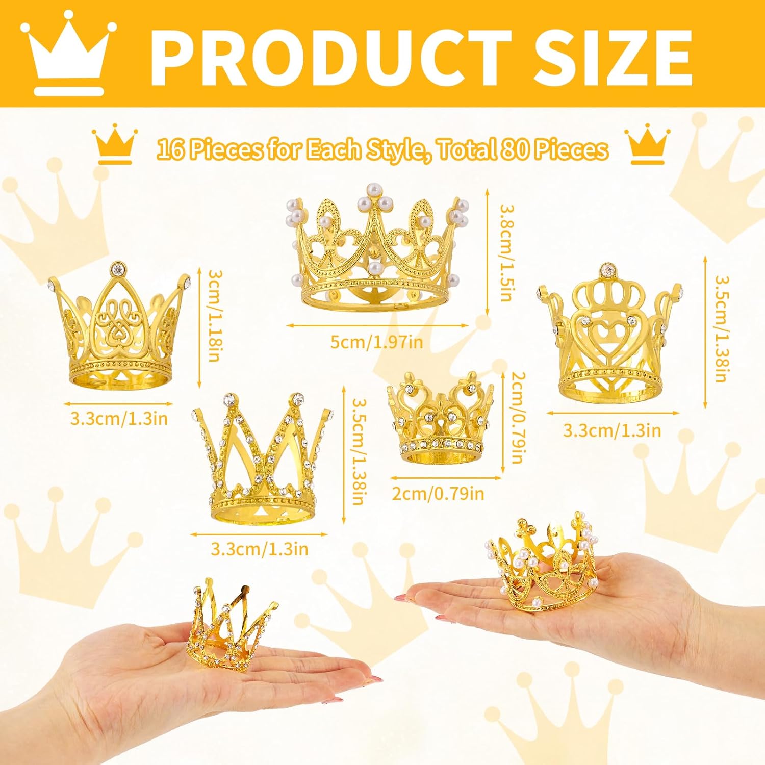 80PCS Crowns for Flower Bouquets Small Crown Cake Topper Gold Crown for Flower Bouquet Crown Decorations for Birthday Wedding Party Decor, 5 Styles