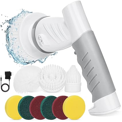 Electric Spin Scrubber, Power Scrubber Set with 9 Brush Heads Cordless IPX6 Waterproof Cleaning Brush for Bathtub, Tile Floor, Tableware, Stoves, Window
