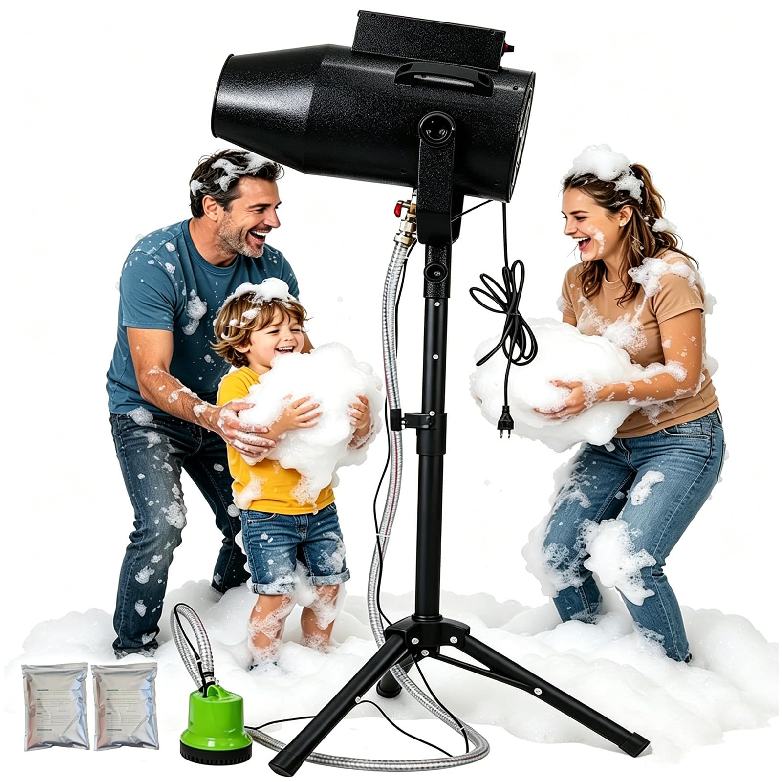 Eastnmythet Foam Maker with 2 Packs of Foam Powder, 1000W Summer Foam Party Machine for Backyard, Pool, Stage Outdoor Events, Birthdays, Celebrations Black