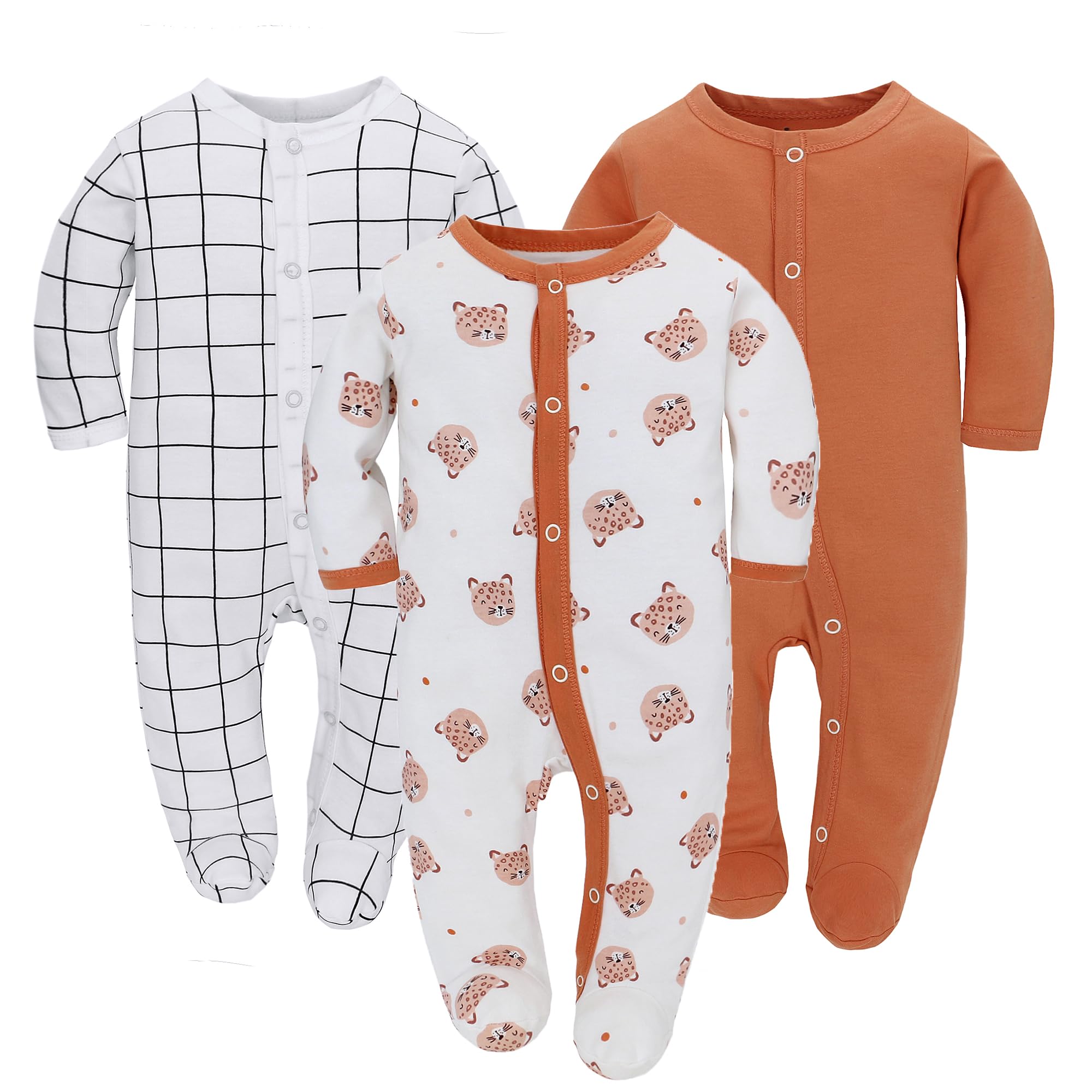 Miracle Baby 3 Pezzi Neonato Pagliaccetto Tutine Neonato Cotone Manica Lunga con Bottoni Bambino Pigiama Gr. 56 62 68 per Ragazze Ragazzi