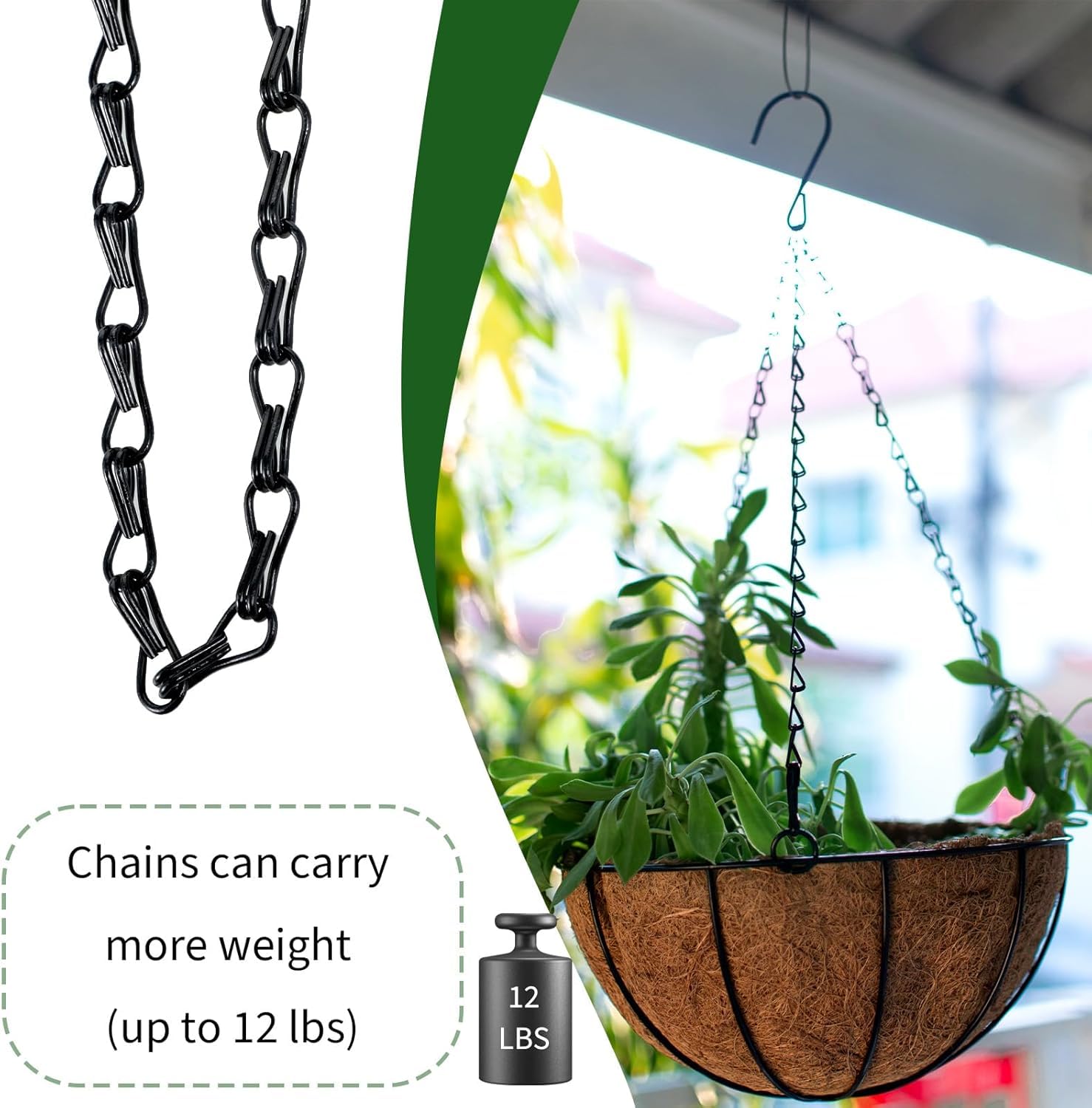 Durable Single Loop Metal Chain with Dual S-Hooks 16 Inches | Corrosion-Resistant Coating | Heavy-Duty Utility Chain for Hanging, Securing & Household Use | Supports Up to 5kg | Pack of 10 — Amazon image 2