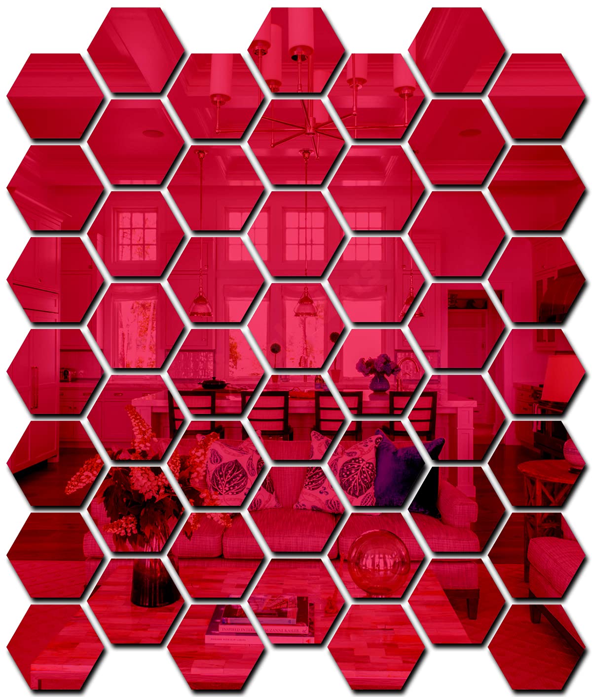 Wall1ders Hexagon with 10 butterflies (Each Hexagon Size 10.5 cm x 12 cm) Hexagon mirror wall stickers, mirror stickers for wall, acrylic mirror wall decor sticker, wall mirror stickers, hexagonal mirror wall sticker., Mirror Stickers for Wall, Acylic Stickers (Red1)