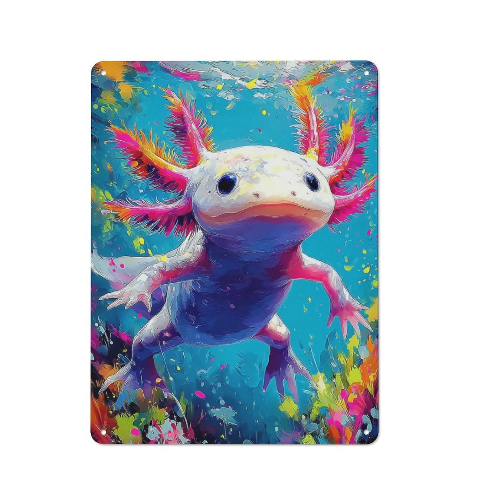 Tin Wall Plaque with Colorful Axolotl Underwater-2 Design 40x30cm, Farmhouse Rustic Kitchen Decor for Dining Room, Cafe, Entryway Or Family Room