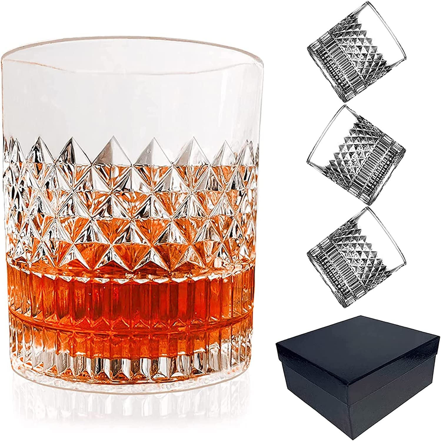 jaffiust4PCS Whiskey Glasses 335ml Premium Gift Box for Men, Rock Tumblers for Bourbon, Scotch, Cognac, Brandy, Rum, Liquor, Cocktails Old Fashioned Clear Glassware