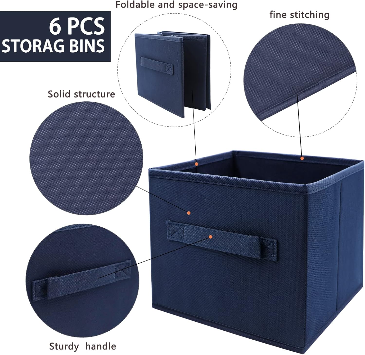 EBIGIC Small Storage Bins,Collapsible Fabric Storage Organizer 9.0"x7.5"x7.5" 6 Pack,Mini Storage Box,fit for closet, living room, bookshelf, Kids clothes and toys storage and organization Blue…