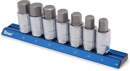 Titan 16131 Juego de llaves hexagonales métricas de 7 piezas, 12 pulgada, organizador magnético con marcas de tamaño grabadas con láser